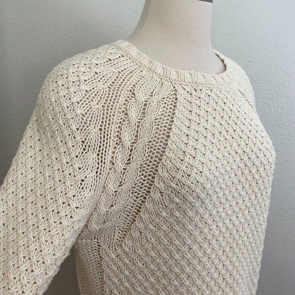 360 Sweater Womens Large Ivory Cable Knit Cotton Blend Sweater Long Sleeve - Picture 2 of 11